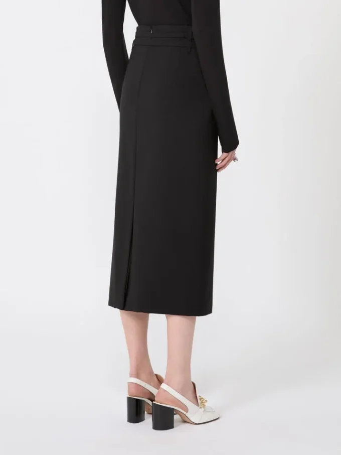 Lange wollen rok met riem, zwart Lange wollen rok met riem, zwart