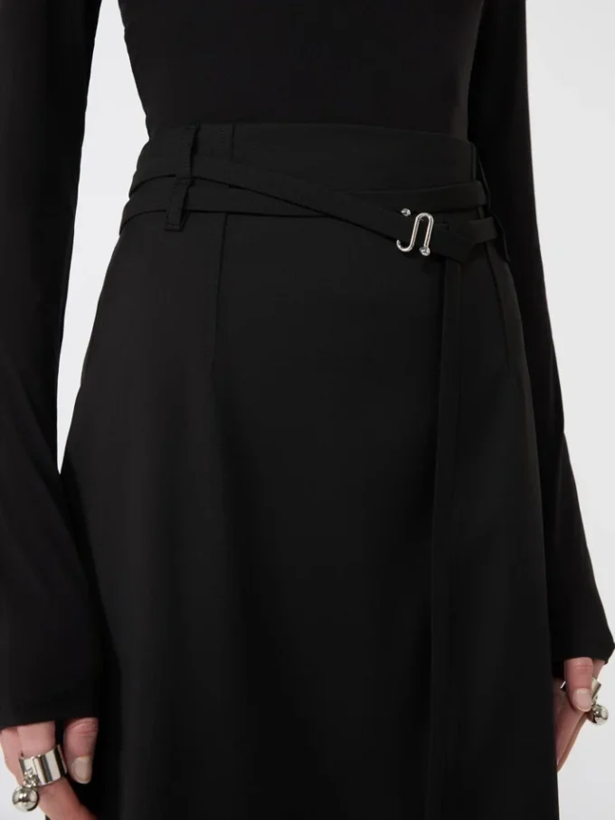 Lange wollen rok met riem, zwart Lange wollen rok met riem, zwart
