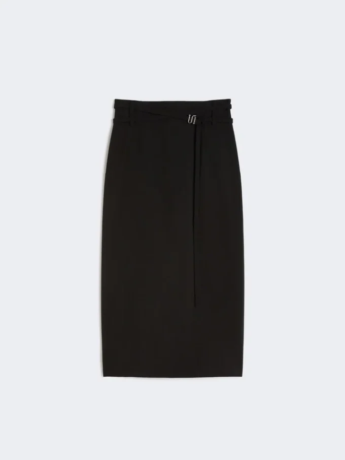 Lange wollen rok met riem, zwart Lange wollen rok met riem, zwart