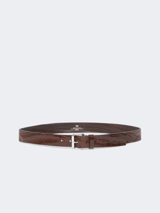 Leren riem met krokodillenprint, bruin Leren riem met krokodillenprint, bruin