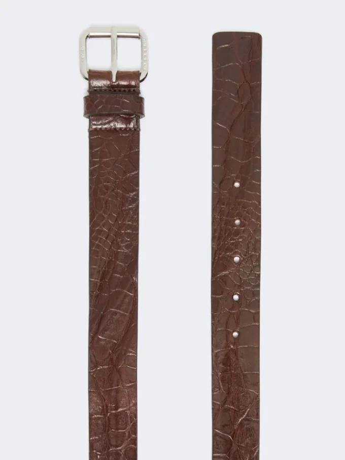 Leren riem met krokodillenprint, bruin Leren riem met krokodillenprint, bruin