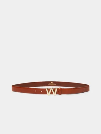 Leren riem met logo-gesp, tabakskleur