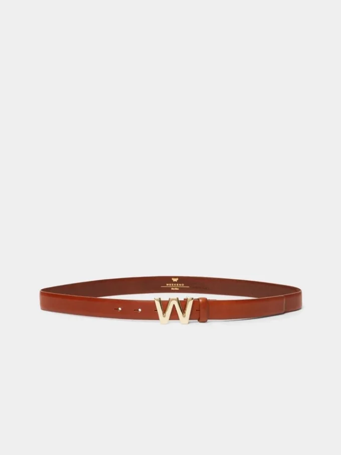 Leren riem met logo-gesp, tabakskleur Leren riem met logo-gesp, tabakskleur