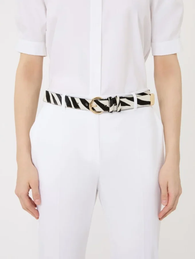 Leren riem met ponyhaar-look, wit Leren riem met ponyhaar-look, wit