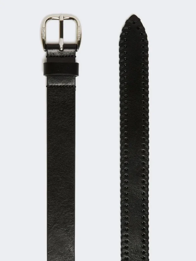 Leren riem met punt, zwart Leren riem met punt, zwart