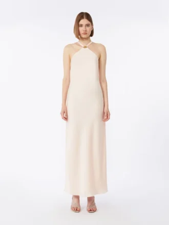 Lichtgewicht satijnen jurk, beige-roze