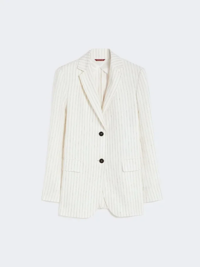 Linnen blazer met krijtstreep, naturel Linnen blazer met krijtstreep, naturel