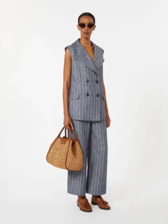 Linnen broek met krijtstreep in denimlook, ultramarijn Linnen broek met krijtstreep in denimlook, ultramarijn