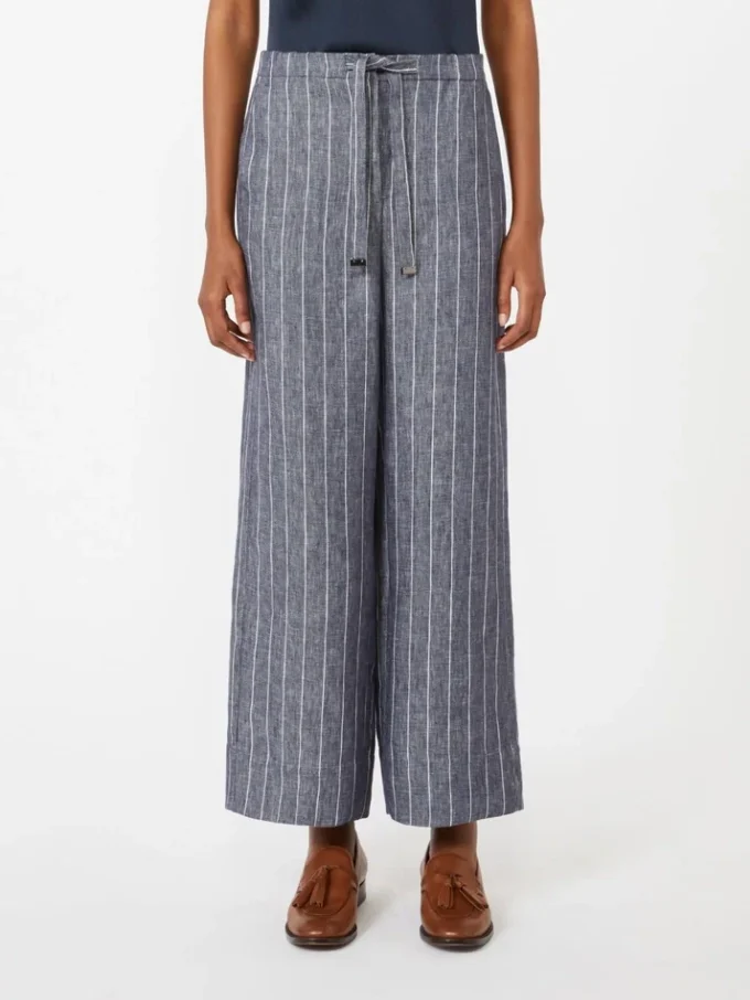 Linnen broek met krijtstreep in denimlook, ultramarijn Linnen broek met krijtstreep in denimlook, ultramarijn