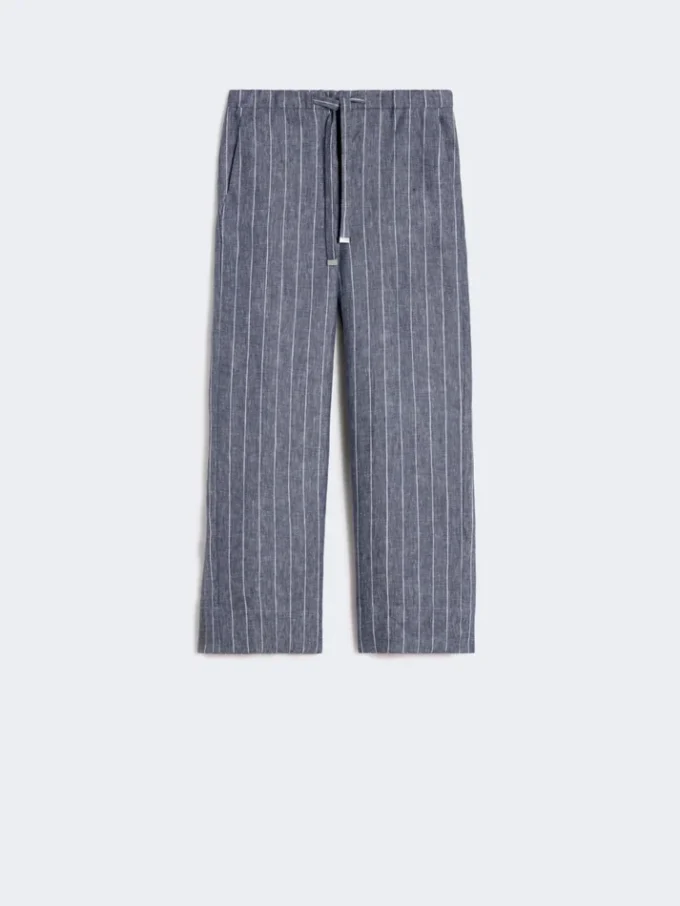 Linnen broek met krijtstreep in denimlook, ultramarijn Linnen broek met krijtstreep in denimlook, ultramarijn