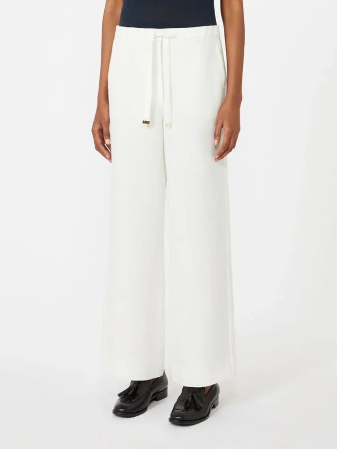 Linnen broek met mandpatroon, wit Linnen broek met mandpatroon, wit