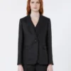 Linnen canvas blazer, zwart