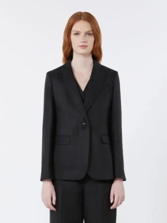 Linnen canvas blazer, zwart