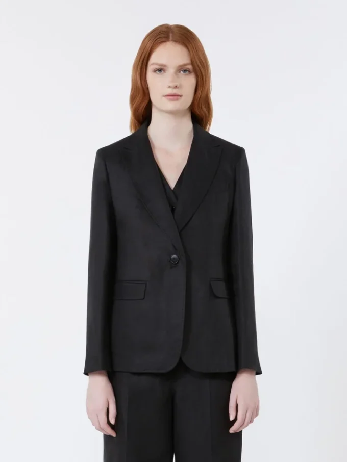 Linnen canvas blazer, zwart