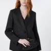 Linnen canvas blazer, zwart