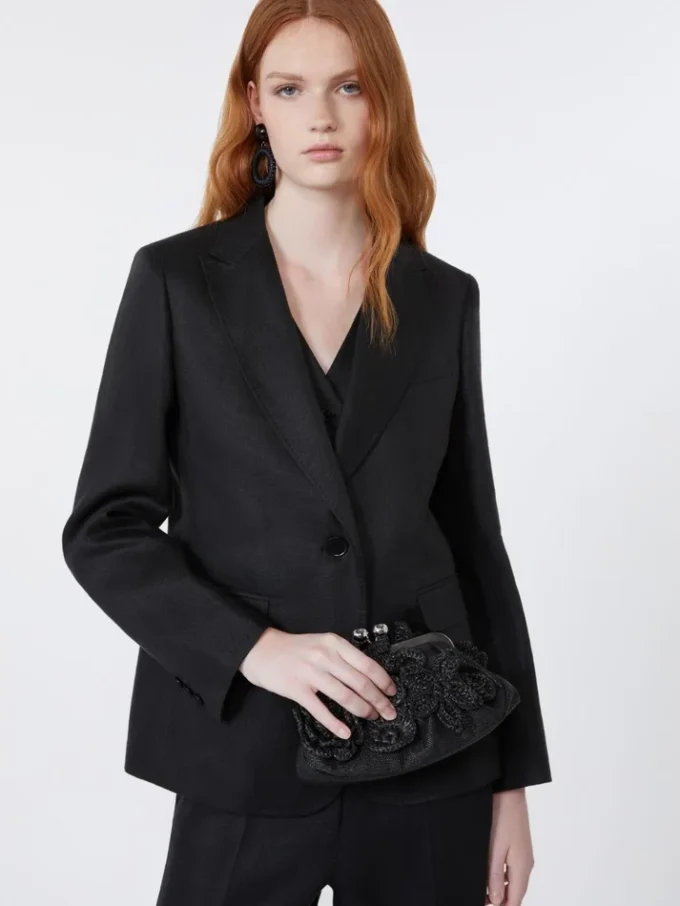 Linnen canvas blazer, zwart