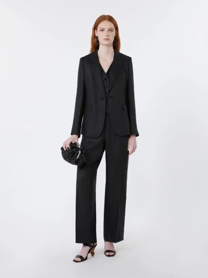 Linnen canvas blazer, zwart