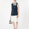 Linnen gilet met mandpatroon, middernachtblauw Linnen gilet met mandpatroon, middernachtblauw
