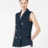 Linnen gilet met mandpatroon, middernachtblauw Linnen gilet met mandpatroon, middernachtblauw