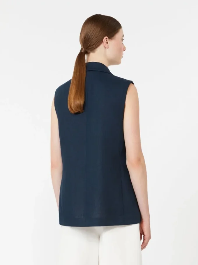 Linnen gilet met mandpatroon, middernachtblauw Linnen gilet met mandpatroon, middernachtblauw