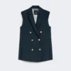 Linnen gilet met mandpatroon, middernachtblauw Linnen gilet met mandpatroon, middernachtblauw