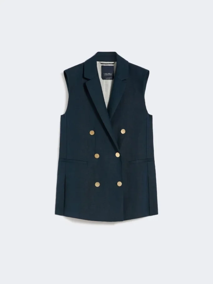 Linnen gilet met mandpatroon, middernachtblauw Linnen gilet met mandpatroon, middernachtblauw
