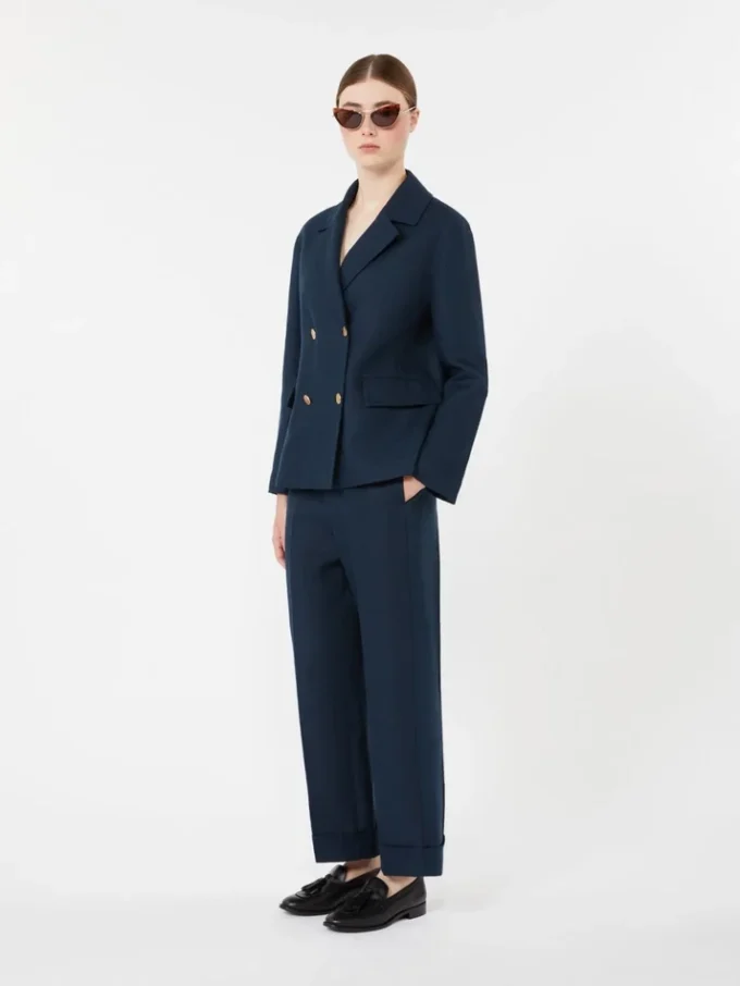 Linnen rechte broek met mandpatroon, middernachtblauw Linnen rechte broek met mandpatroon, middernachtblauw
