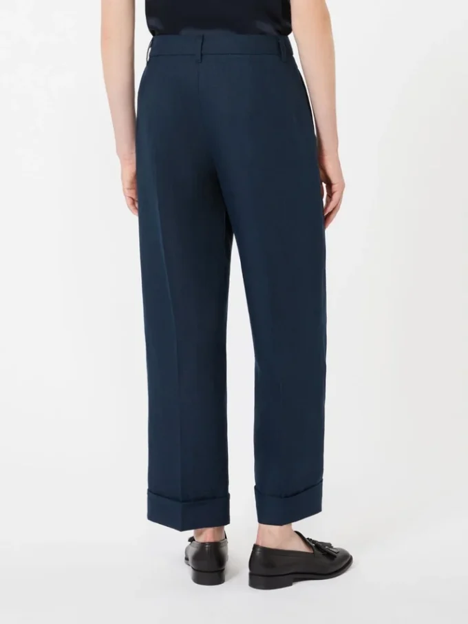 Linnen rechte broek met mandpatroon, middernachtblauw Linnen rechte broek met mandpatroon, middernachtblauw