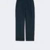 Linnen rechte broek met mandpatroon, middernachtblauw Linnen rechte broek met mandpatroon, middernachtblauw