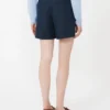Linnen short met mandpatroon, middernachtblauw