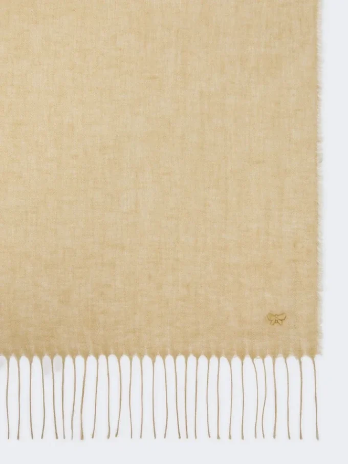 Linnen stola met franjes, beige