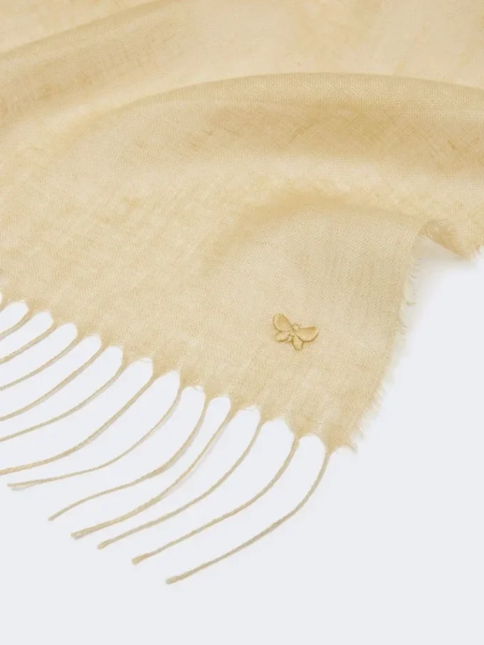 Linnen stola met franjes, beige