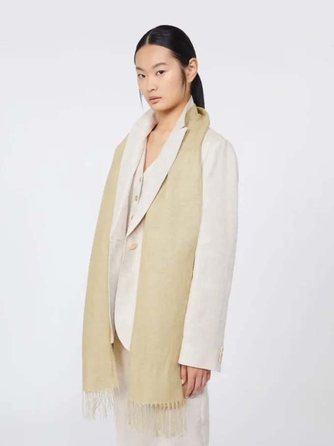 Linnen stola met franjes, beige