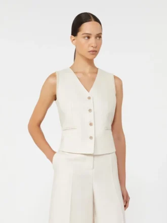 Linnen vest met kabelpatroon, beige