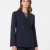Marineblauwe stretchwolblazer met dubbele knoopsluiting