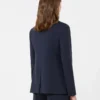 Marineblauwe stretchwolblazer met dubbele knoopsluiting