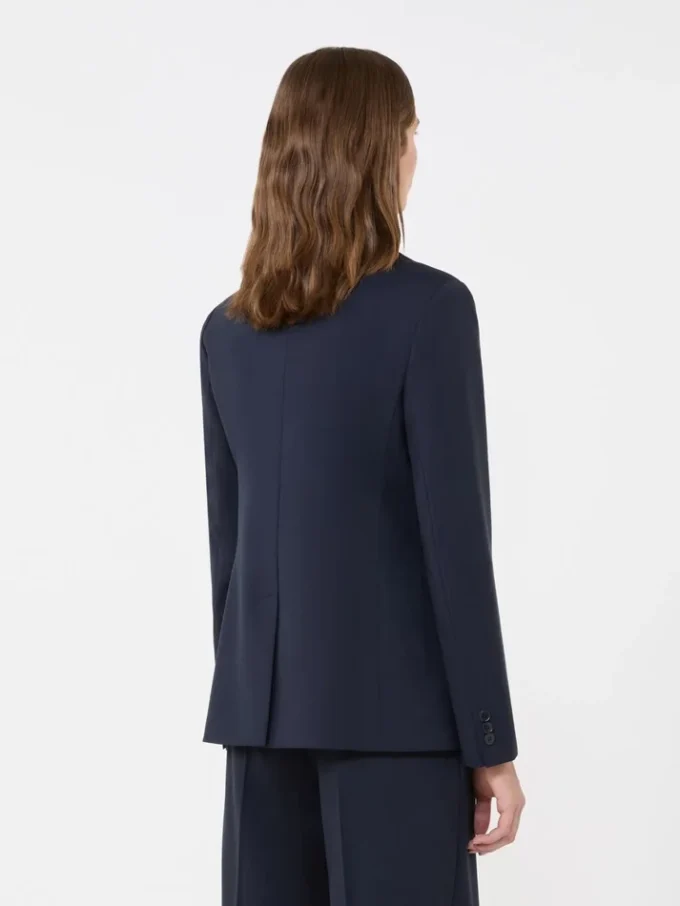 Marineblauwe stretchwolblazer met dubbele knoopsluiting