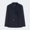 Marineblauwe stretchwolblazer met dubbele knoopsluiting
