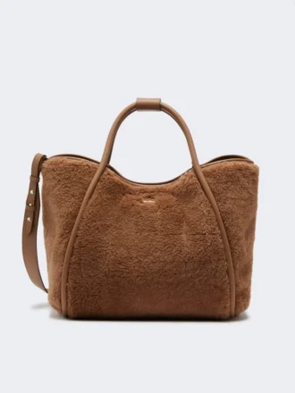 Medium marine tas van teddy-stof, camel