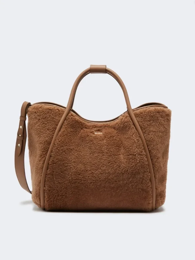 Medium marine tas van teddy-stof, camel Medium marine tas van teddy-stof, camel