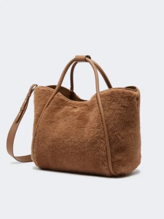 Medium marine tas van teddy-stof, camel