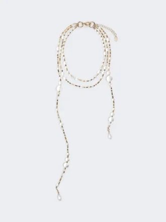 Meerstrengige ketting van metaal en glas, optisch wit Meerstrengige ketting van metaal en glas, optisch wit