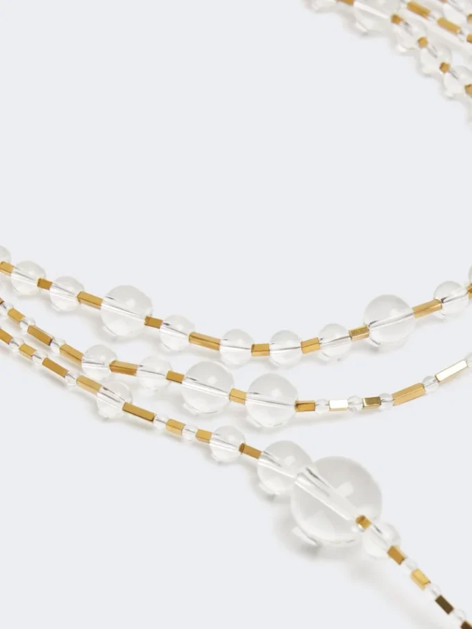 Meerstrengige ketting van metaal en glas, optisch wit Meerstrengige ketting van metaal en glas, optisch wit