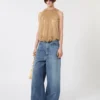 Mesh top met kristallen, camel Mesh top met kristallen, camel