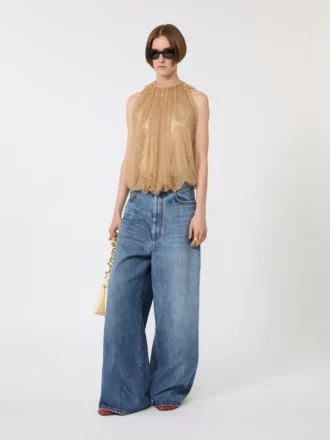 Mesh top met kristallen, camel Mesh top met kristallen, camel