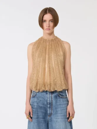 Mesh top met kristallen, camel Mesh top met kristallen, camel