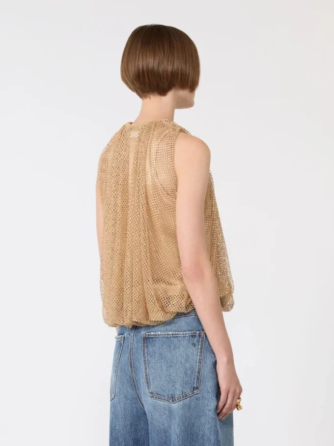 Mesh top met kristallen, camel Mesh top met kristallen, camel