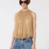 Mesh top met kristallen, camel Mesh top met kristallen, camel