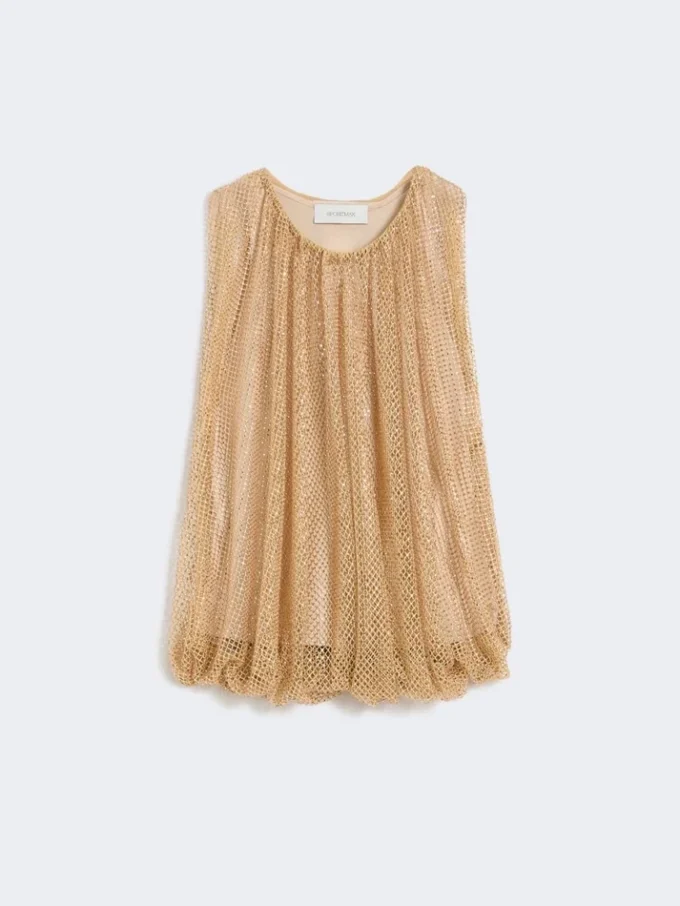 Mesh top met kristallen, camel Mesh top met kristallen, camel