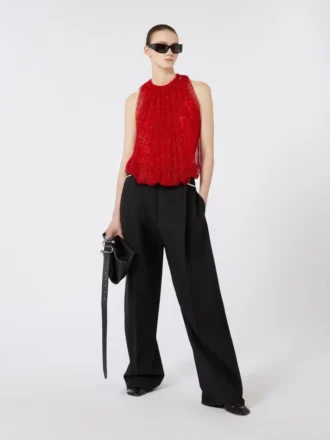 Mesh top met kristallen, rood